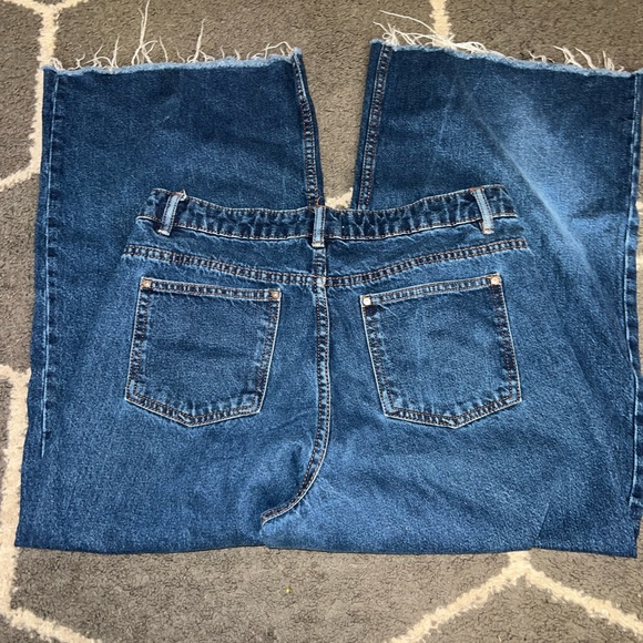 Zara TRF Hi-Rise Culotte Wide Leg Raw Hem Blue Jeans Size 8 - Picture 8 of 8